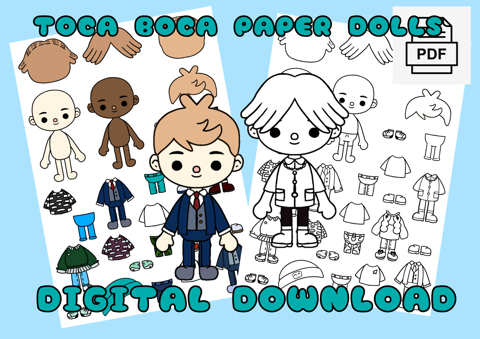 Color Toca Boca Paper Doll and Clothes / Toca Boca papercraft
