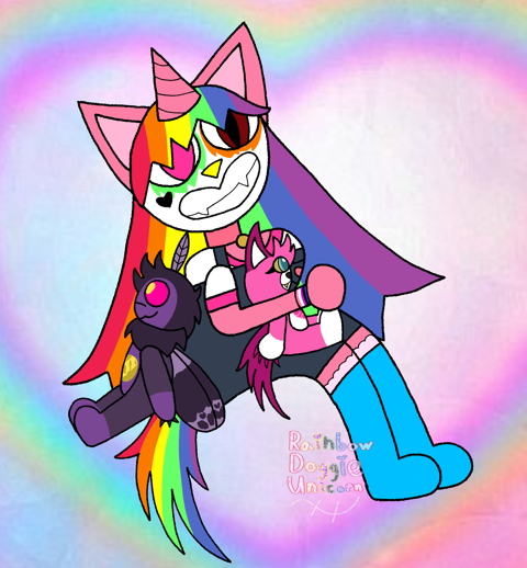 RainbowDoggieUnicorn and her Plushies 
