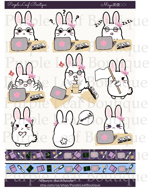 Printable Cute Bunny Washi tape Printable Digital Washi Printable Stickers  Kawaii Stickers Journal Stickers Planner Stickers 