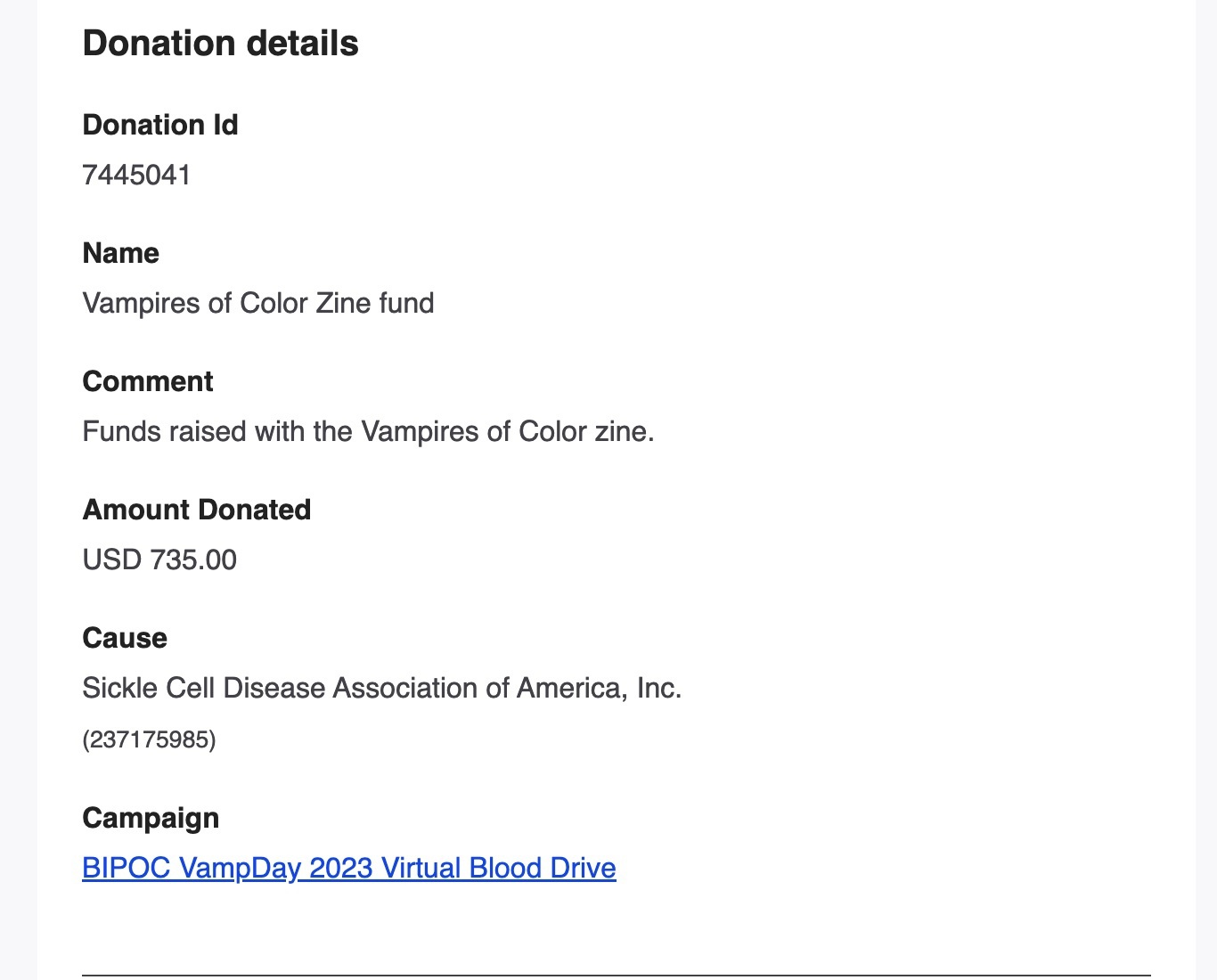 Funds donated!