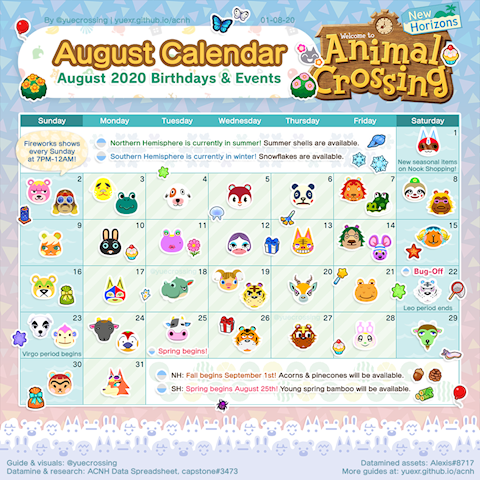 August 2020 ACNH Calendar!