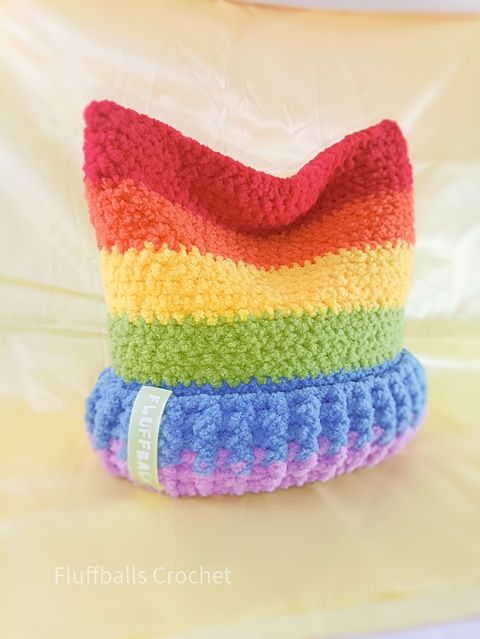 Fluffy pride cat hat - rainbow flag - FluffballsCrochet's Ko-fi Shop ...