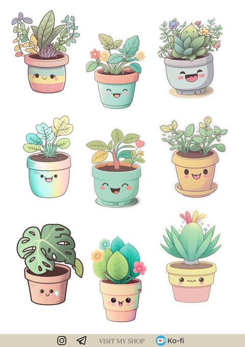 Kawaii Indoor Plants GoodNotes stickers - Juravlik's Ko-fi Shop - Ko-fi ...