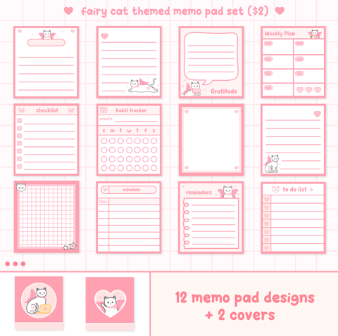 ୨୧ Fairy Cat Themed Memo Pad Set ୨୧ - Magical Dream Land's Ko-fi Shop ...