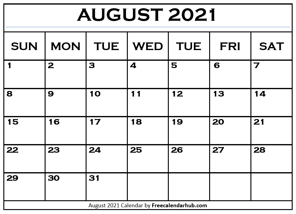 August 2021 Calendar With Holidays