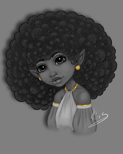 Greyscale Elf With Afro