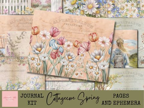 Cottagecore Spring Junk Journal Kit 33 Digital Pages with 22