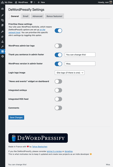 DeWordPressify · WordPress plugin