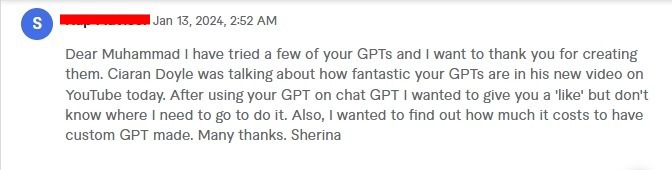 Customer Review on my GPT's