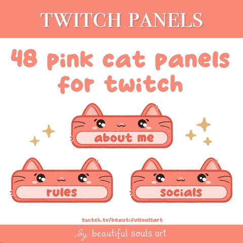 Cute Pink Cat Twitch Panels ✨