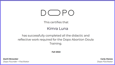 Official Certified as An Abortion Doula