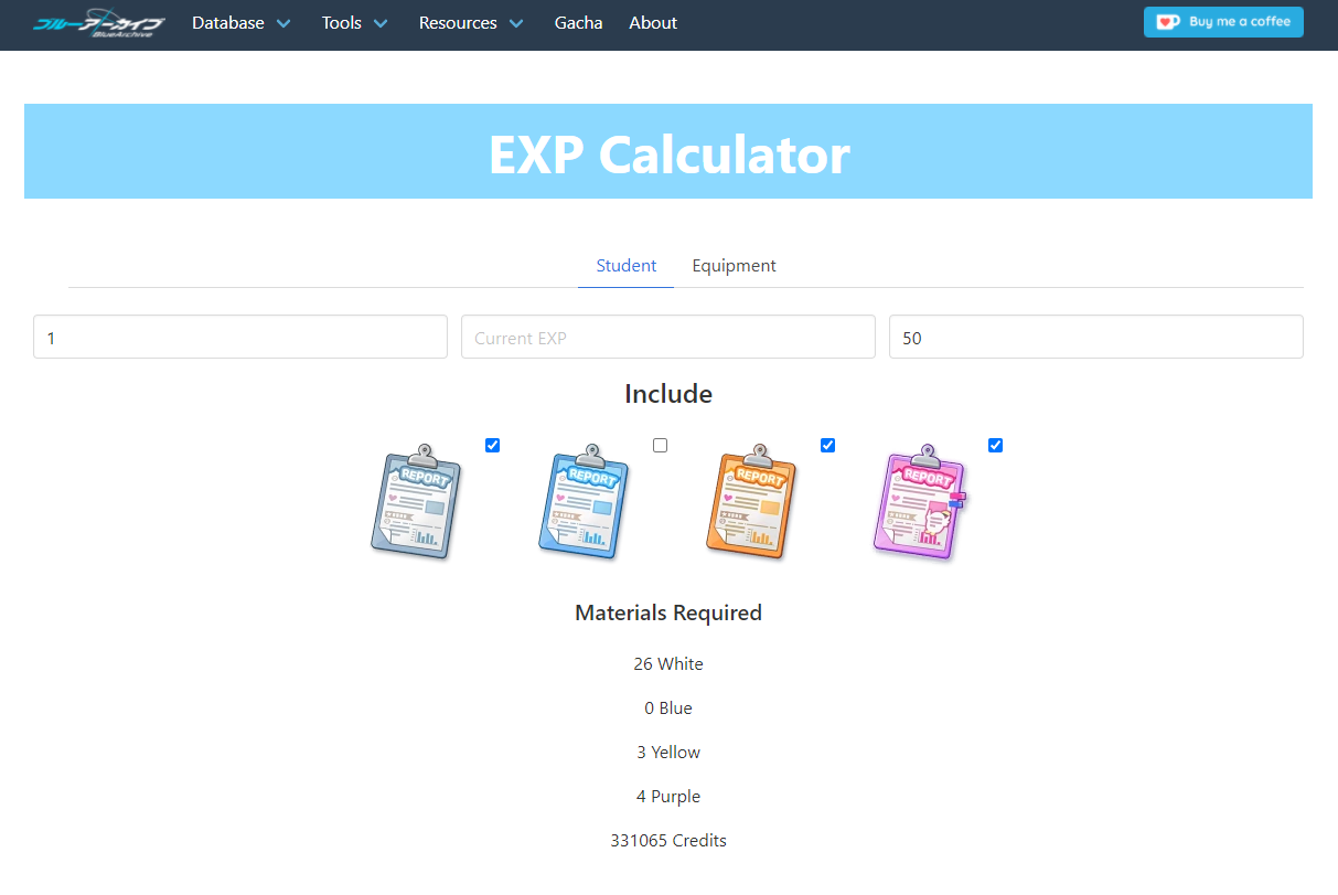 EXP Calculator Feature