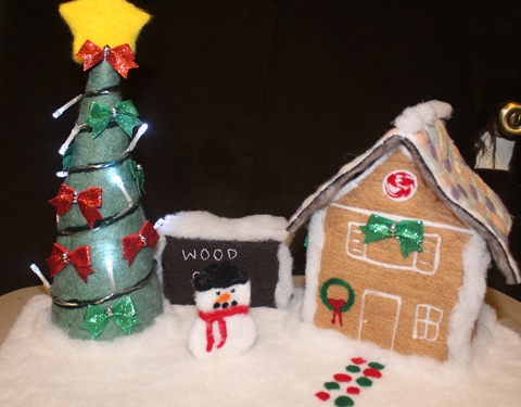 Needle Felted Gingerbread House Display