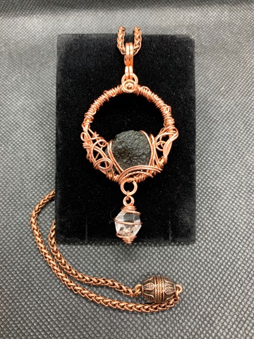 Moldavite and Herkimer Diamond in copper
