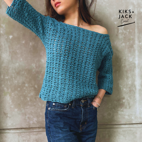Colins Easy 3/4 Sleeve Crochet Top Free Pattern