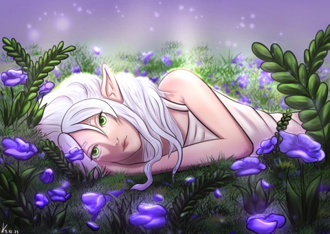 In the bed of flowers