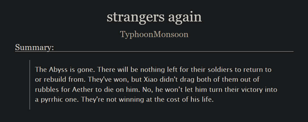 New Xiaoaether Fic: strangers again