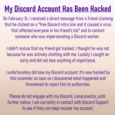 LunaLunestia Discord Account has been Hacked