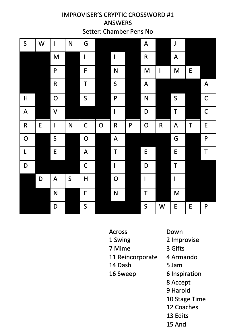 Improv Cryptic Crossword #1 Answers