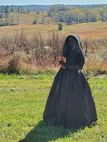 1840s dress with antique mourning veil