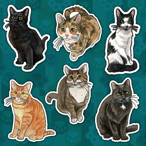 NEW Watercolor Cat Stickers and Magnets!