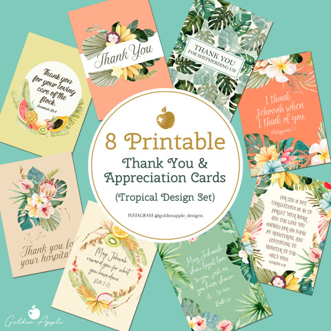 8 Printable Thank You & Appreciation Greeting Cards (Tropical Design ...