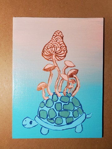 Turtle with mushrooms painting 