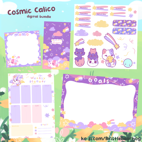 Bristlebearhog Sticker Sheet - Cosmic Calico Bristlebearhog Sticker Sheet - Cosmic Calico