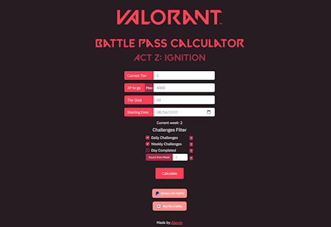 Valorant Battle Pass Calculator