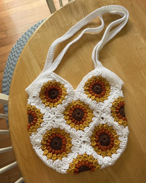 Sunflower granny square tote bag