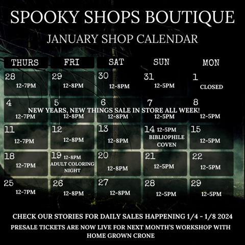 January Store Calendar