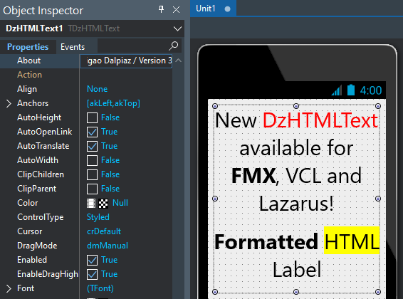 Delphi and Lazarus Formatted HTML Label