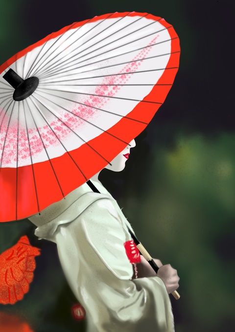 Geisha with umbrella 