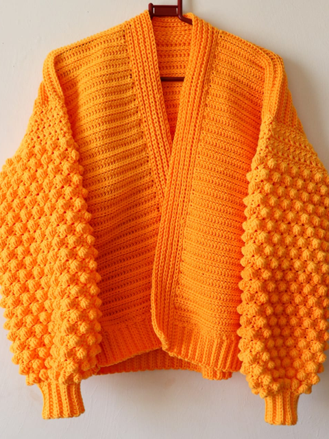 Crochet Bobble Sleeves Cardigan No.1