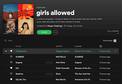 new playlist - 'girls allowed'