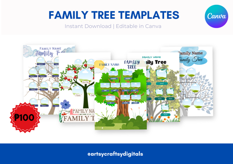 20 FAMILY TREE TEMPLATES (EDITABLE in CANVA) - Ko-fi.com - Ko-fi ️ ...