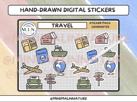 TRAVEL Hand-drawn Digital Sticker Pack - Minimal In Nature's Ko-fi
