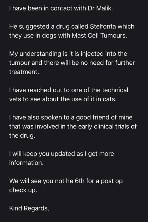 An update regarding the tumour under Irohs eye