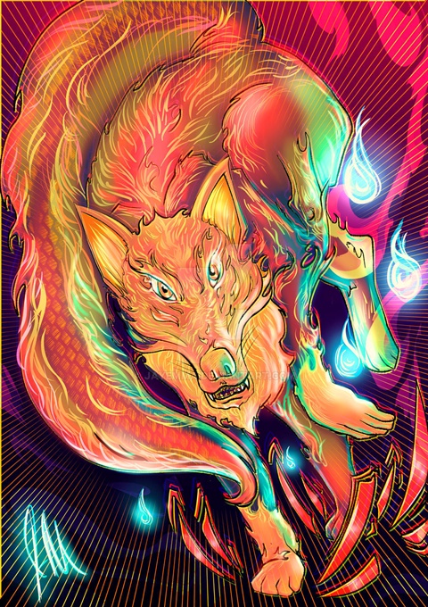 Wolf Spirit Psycho-Pop Poster Painting 