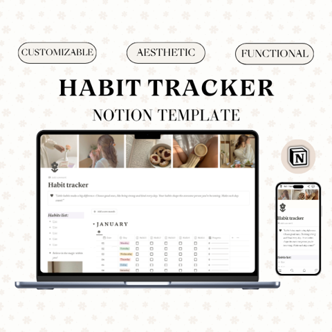 Habit tracker | aesthetic monthly tracker | notion template - Stella's ...