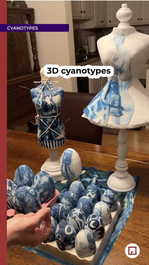 Cyanotypes in the shape of 3D sculptures