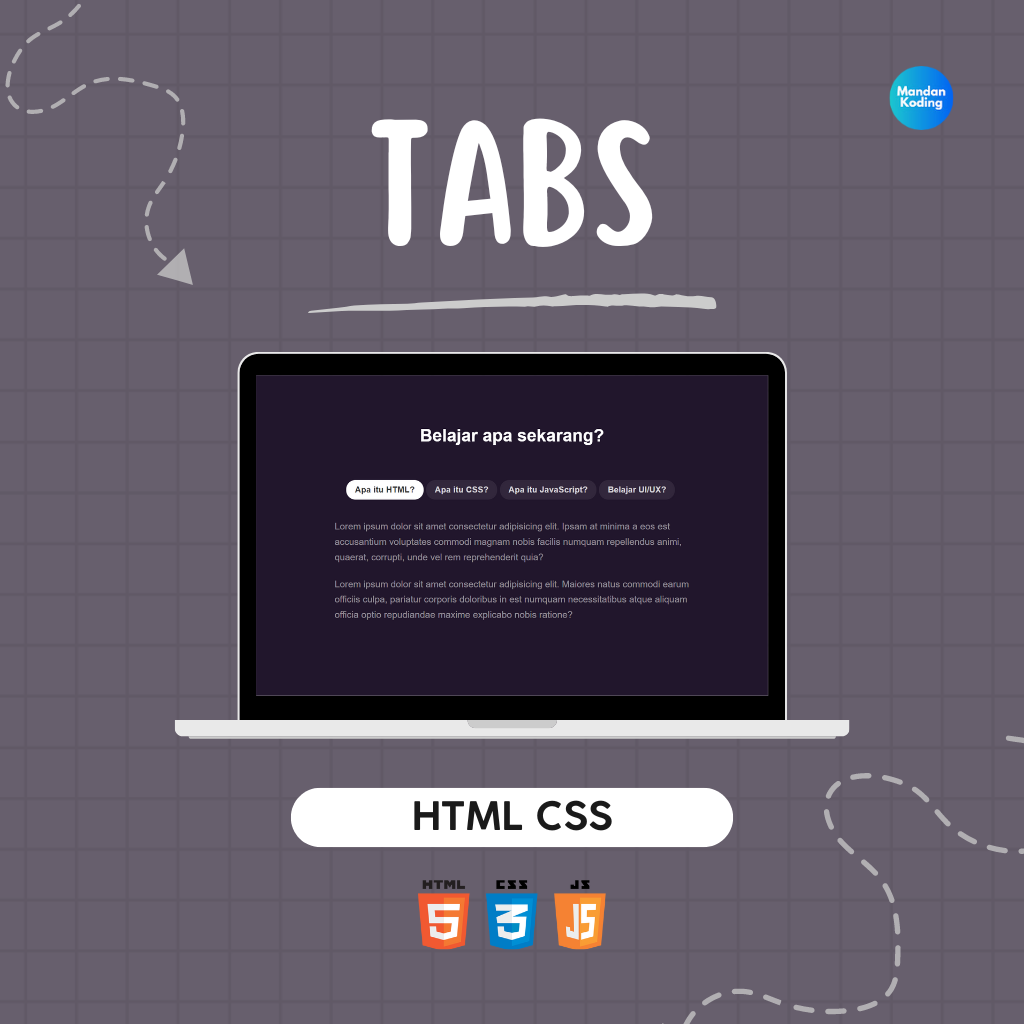 How to create Tabs using HTML and CSS - Mandan Koding's Ko-fi Shop image.