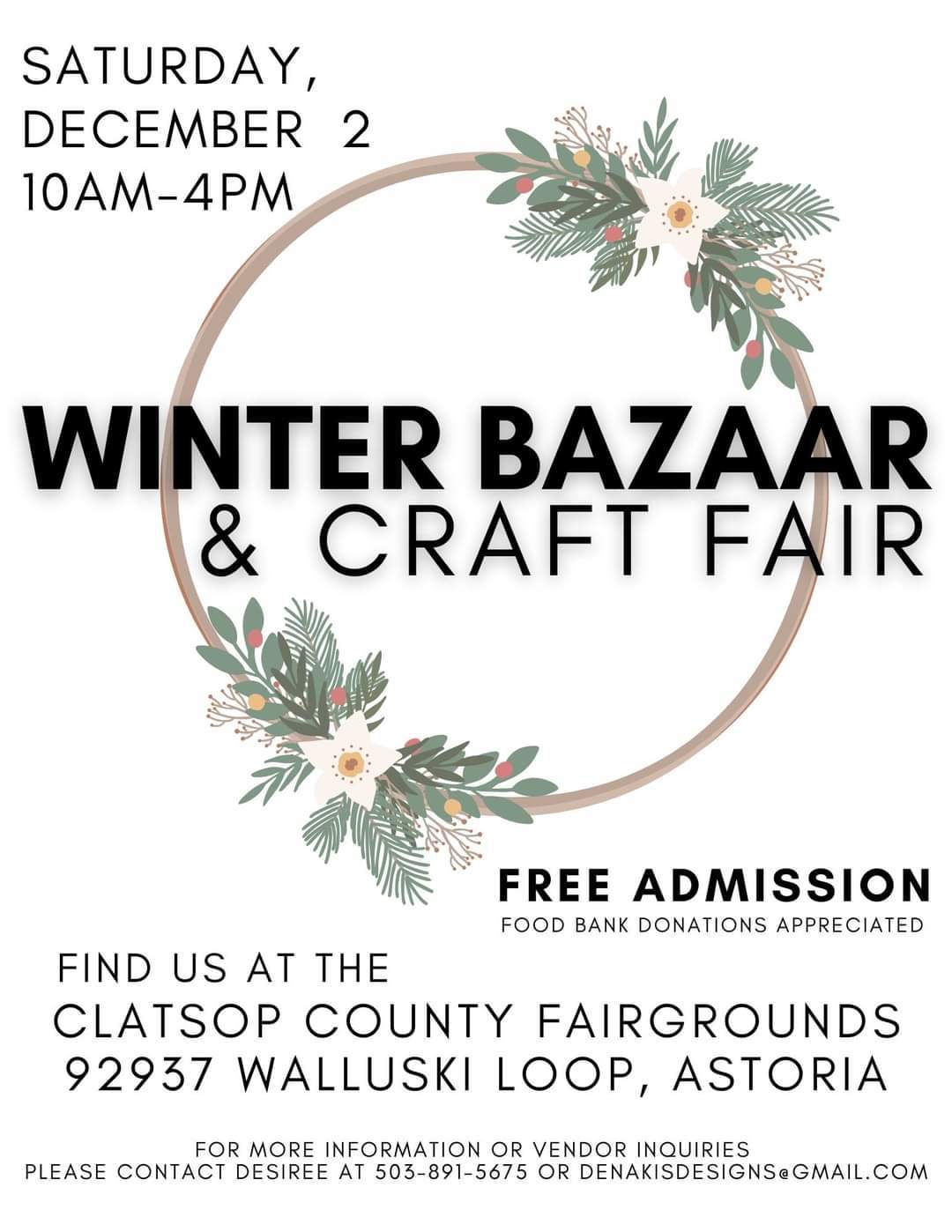 December 2nd 10am-4pm Clatsop County Fairground 