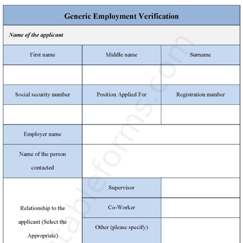 Generic Employment Verification Fillable PDF Template - Editable Forms ...