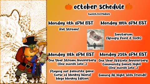 October Streaming Schedule!