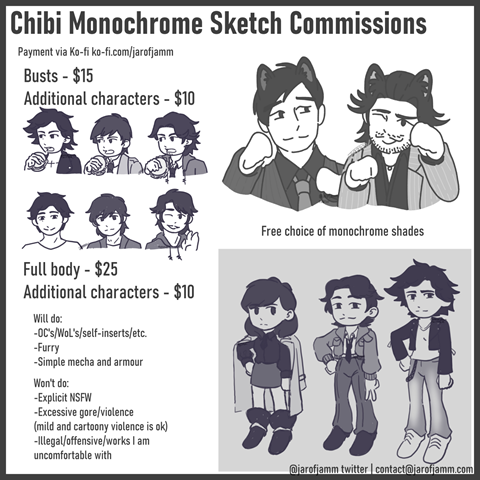 Chibi Monochrome Sketch Commissions