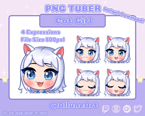 PngTuber - CatGirl - White Hair - Chibi - Streamer - Discord - Vtuber ...