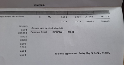 Dentist invoice from today!