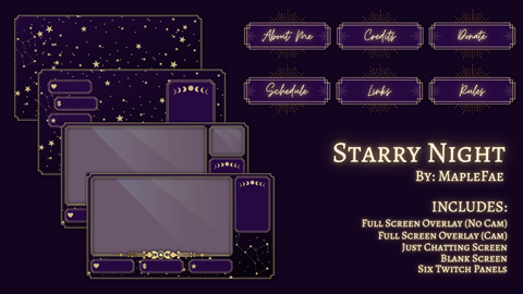 Twitch Overlay Package Starry Night / Panels Pack / Just 