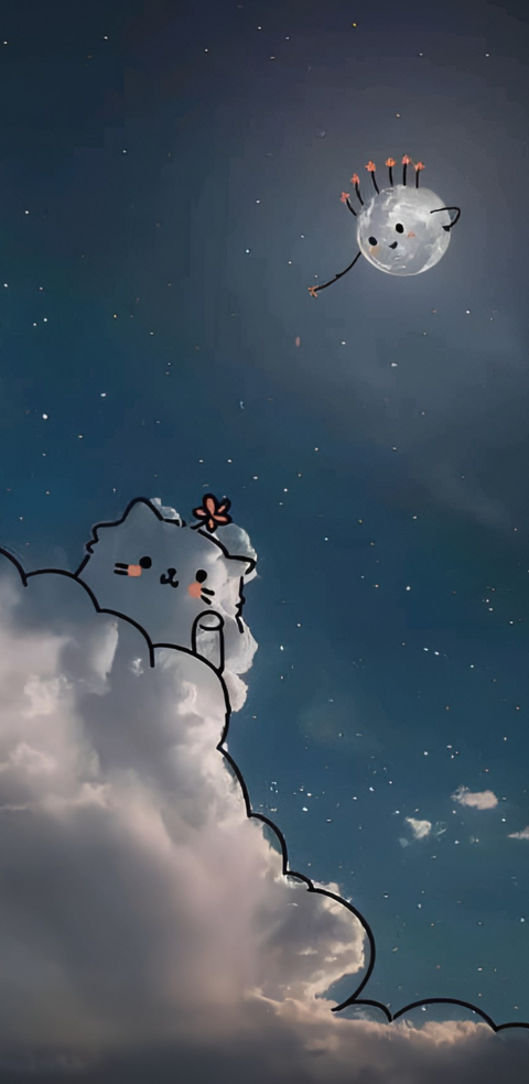 Moon & Kitty Cloud Wallpaper 